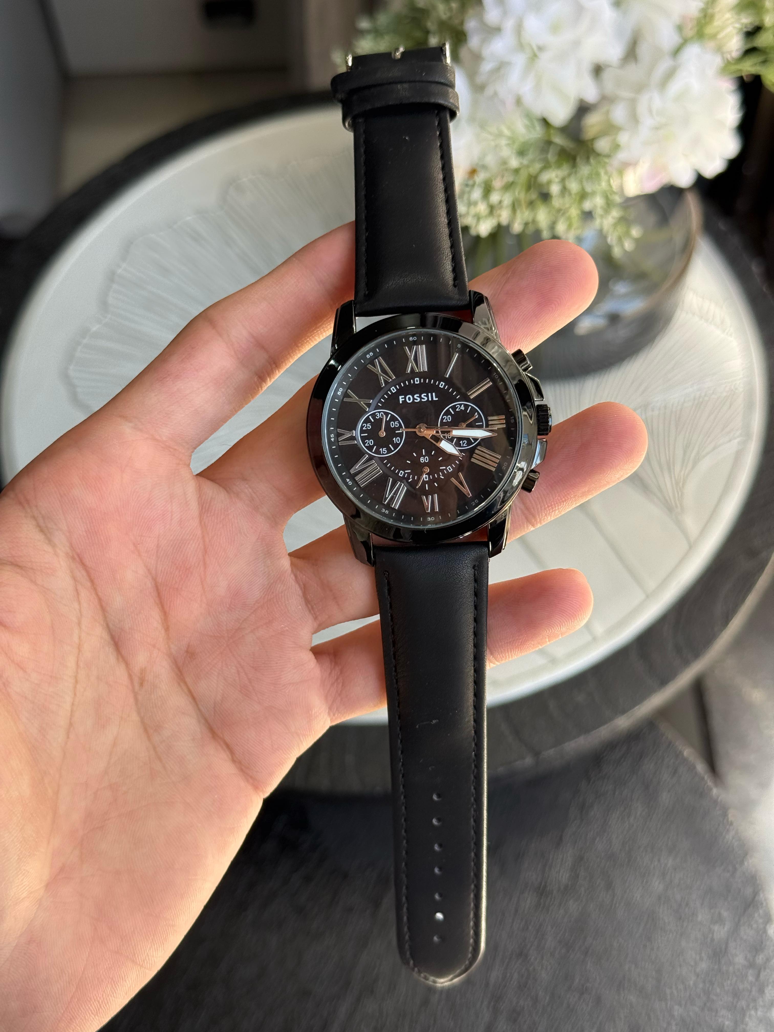 Fossiil Chronograph Leather Watch Black